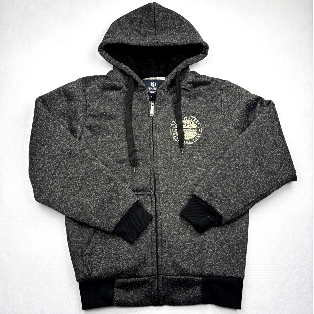 LeeHanton Mens Small Yellowstone National Park Sherpa Lined Full Zip Hoodie Gray